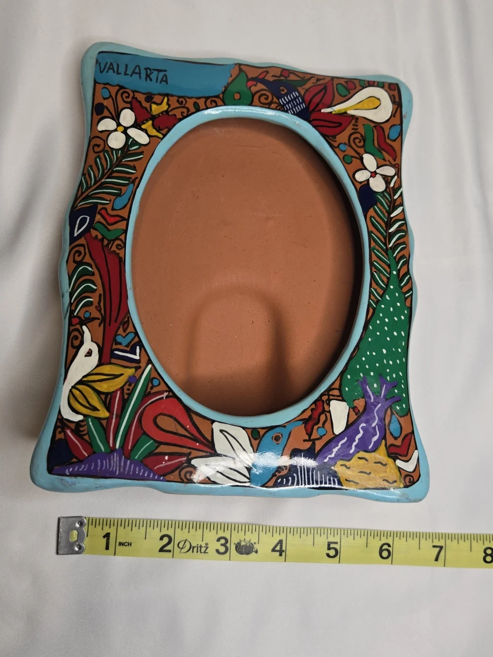 Set of 2 Mexican Talavera Pottery Photo Frames Traditional Folk Art 7.5